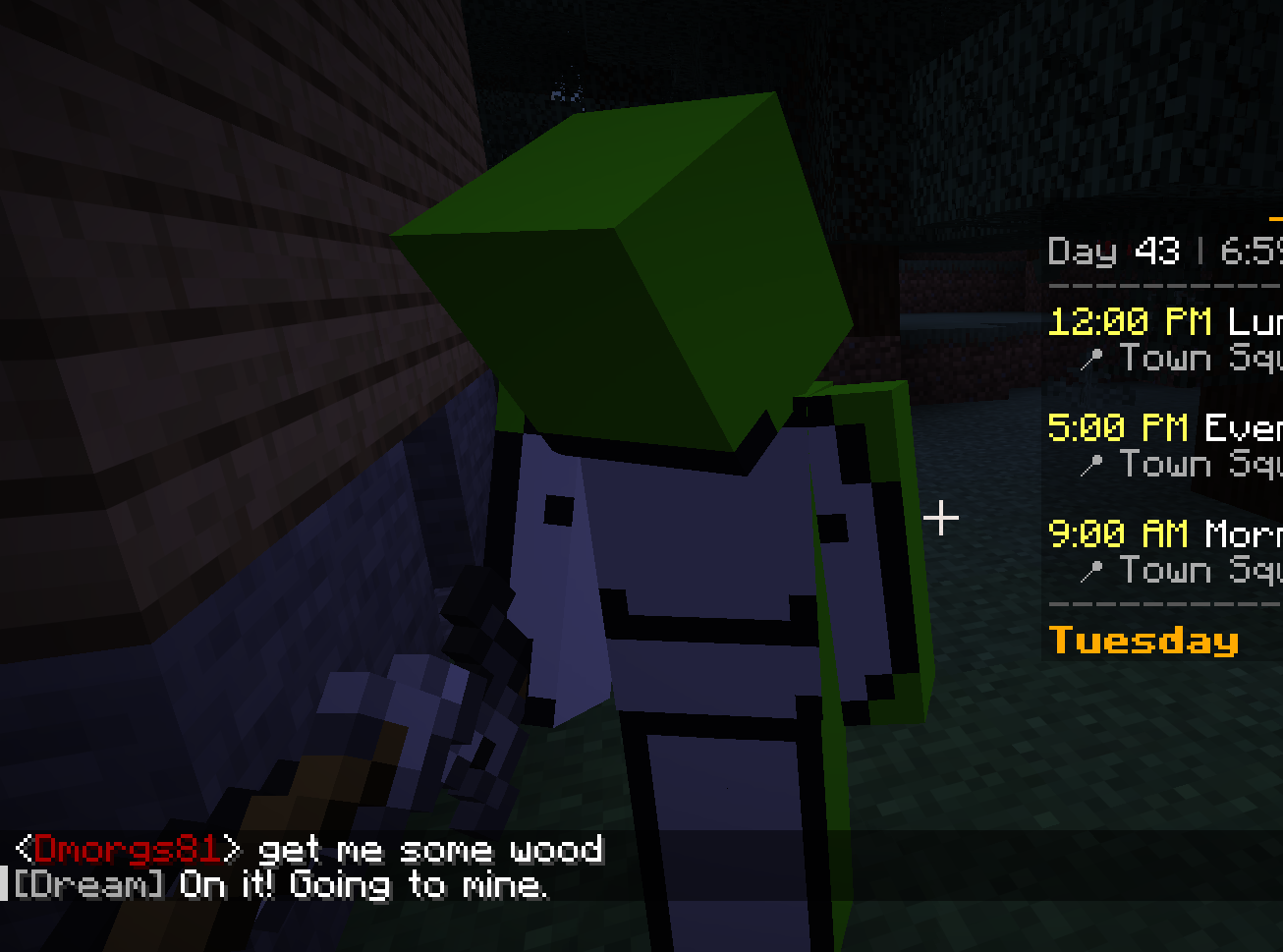 Dream bot mining in a cave at night